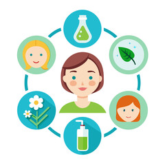 Set of 5 6 simple icons illustrating steps in a skincare routine