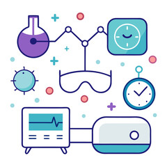 Collection of sleep science icons illustrating sleep cycle and related aids