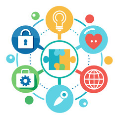 Conceptual icons representing soft skills and teamwork for collaboration and communication