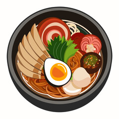 Detailed top down view of a delicious and perfect bowl of ramen