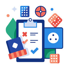 Collection of board game icons featuring a meeple dice and playing elements