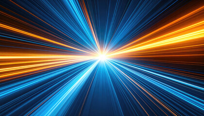 Bright Radiant Light Burst with Blue and Orange Accents in Motion