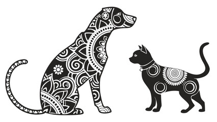 Obraz premium Pet Mandala Silhouettes — Dog & Cat Shapes Filled with Intricate Mandala Patterns for Boho Gifts & Laser Decor