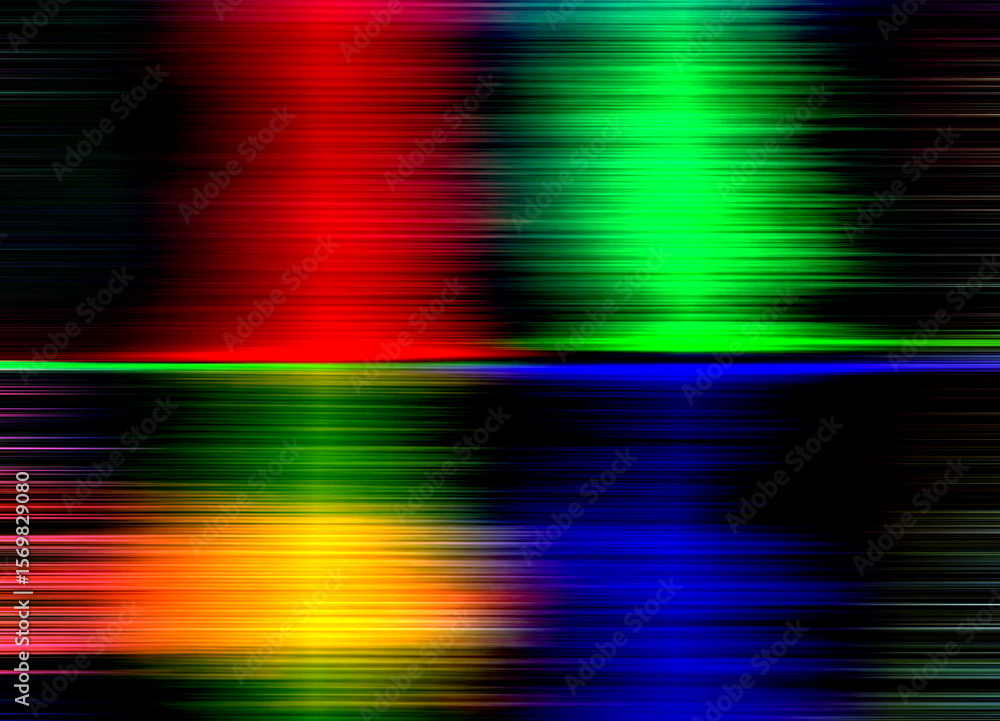 Poster a screen display with multicolor glitch distortion and horizontal scan lines