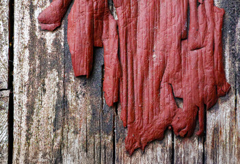 Flaking paint on wood closeup