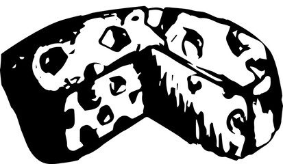 Black and white illustration of cheese block with holes  