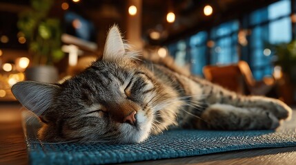 Relaxed cat sleeping peacefully at home.