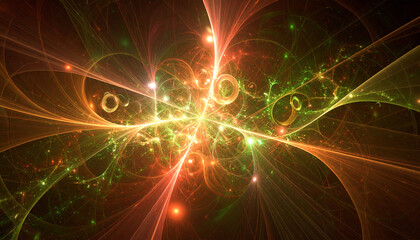 Orange-Green Fractal Explosion with Glowing Energy Swirls