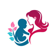 silhouette mom and baby logo design newborn mother concept vector illustration