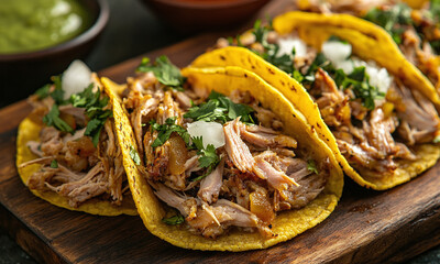 Fototapeta na wymiar Carnitas - Slow-cooked, tender pork, typically served in tacos or as a main dish.