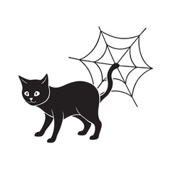 Spiderweb Tangled Black Cat Outline
