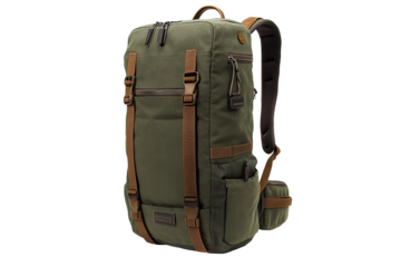 Olive green canvas backpack with tan accents