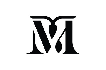 A bold black and white logo featuring an intertwined letter m design element