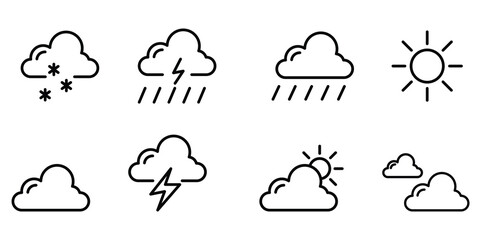Weather icons set in line style vector.
