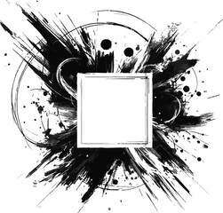 Abstract Black and White Ink Splatter with Artistic Geometric Frame
