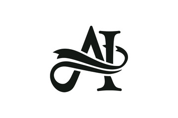 A stylized black logo featuring the letters a and i intertwined design