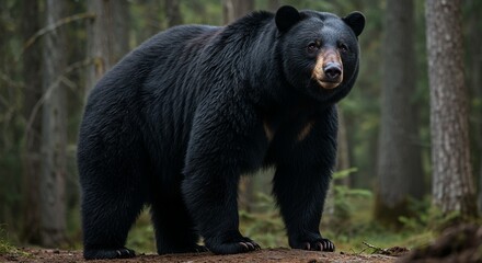 Black bear in forest, trees, nature