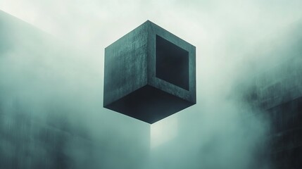 A surreal floating cube illusion with impossible geometry.