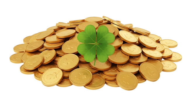 A captivating image of golden coins and a four-leaf clover symbolizing luck and wealth