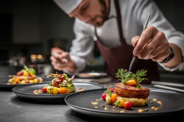 Culinary artistry captured through a blurred lens.