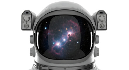 Astronaut helmet reflecting the cosmos, symbolizing space exploration and dreams
