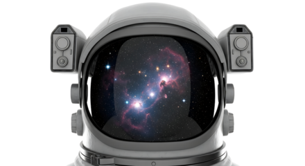 Astronaut helmet reflecting the cosmos, symbolizing space exploration and dreams