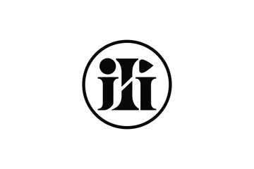 A black and white logo featuring stylized letters inside of a circle
