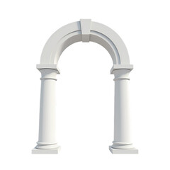 White architectural portal with two round columns isolated on transparent background