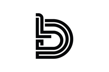 A stylized black and white graphic design of the letter b with lines
