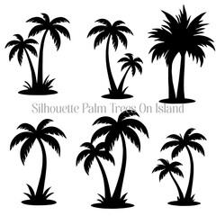 Silhouette Palm Trees On Island