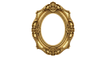 Elegant golden oval frame with intricate baroque ornamentation for portraits