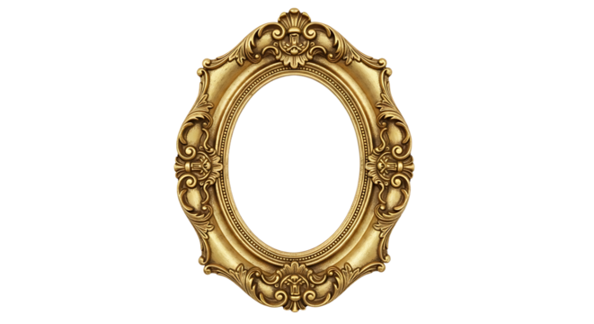 Elegant golden oval frame with intricate baroque ornamentation for portraits