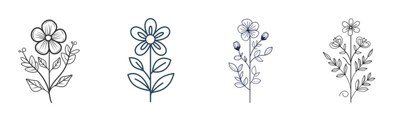 Stylized floral designs presented showcasing botanical art transparent background 