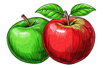 sketch of red and green apples on a clean white background vector perfect for food illustrations, botanical art, vintage packaging, healthy eating visuals, and organic produce designs