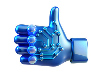 Blue thumbs up with circuit isolated on transparent background