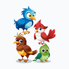 Collection of Playful Cartoon Birds
