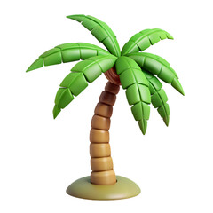 A 3d single tropical palm tree is isolated on transparent background