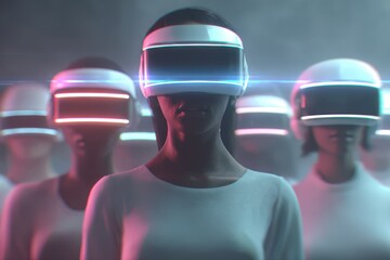 A diverse group of people wearing virtual reality headsets immersed in a gaming scene