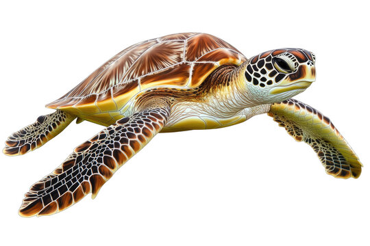 Sea turtle in profile, detailed shell patterns
