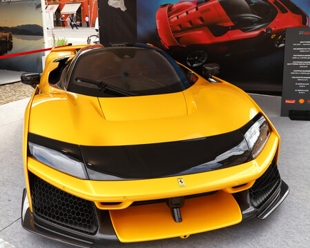 Modena, Italy, june 6 2025, Ferrari new model F80 (2025) in a square for a car show, car body detail 