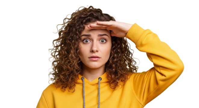 Curious Young Woman Searching and Shielding Eyes
isolated on transparent background png