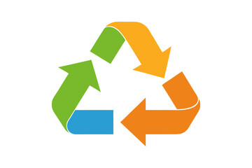 Obraz premium Colorful Recycle Symbol with Green Blue and Orange Arrows on a White Background recycling