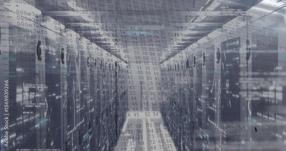 Aufkleber faint code streams appearing on servers starting cascading hex along aisle showing data flow