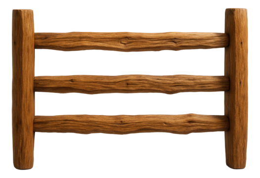 Rustic wooden split rail garden fence for a country home landscape.