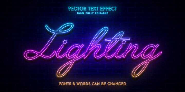 Neon light editable text effect, Script text style