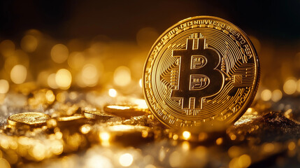 Golden bitcoin coin digital currency wealth cryptocurrency