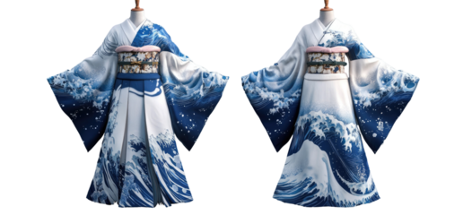 Two Japanese Kimonos, Wave Design