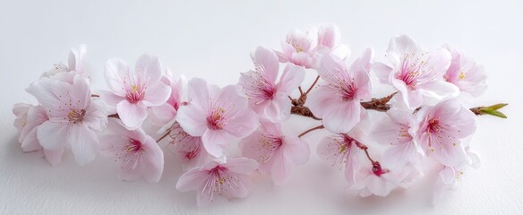 The beautiful pink cherry blossom branch in full bloom against a soft background.