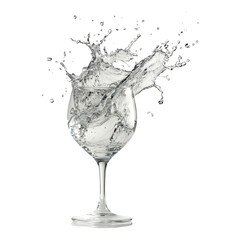 Dynamic water splash in a wine glass isolated on transparent background