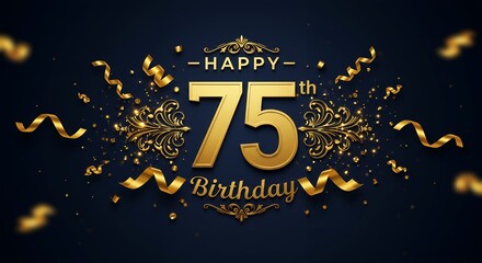 75th Birthday with Gold Confetti and Ribbons